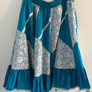 Vintage Blue Lace Square-Dancing Circle Skirt